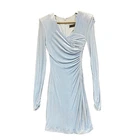 Versace Dress Womens 6 Blue Velvet Ruched Bodycon Long Sleeve Mini 44803
