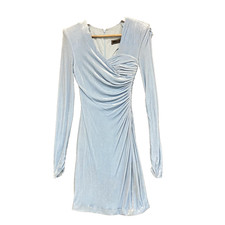 Versace Dress Womens 6 Blue Velvet Ruched Bodycon Long Sleeve Mini 44803