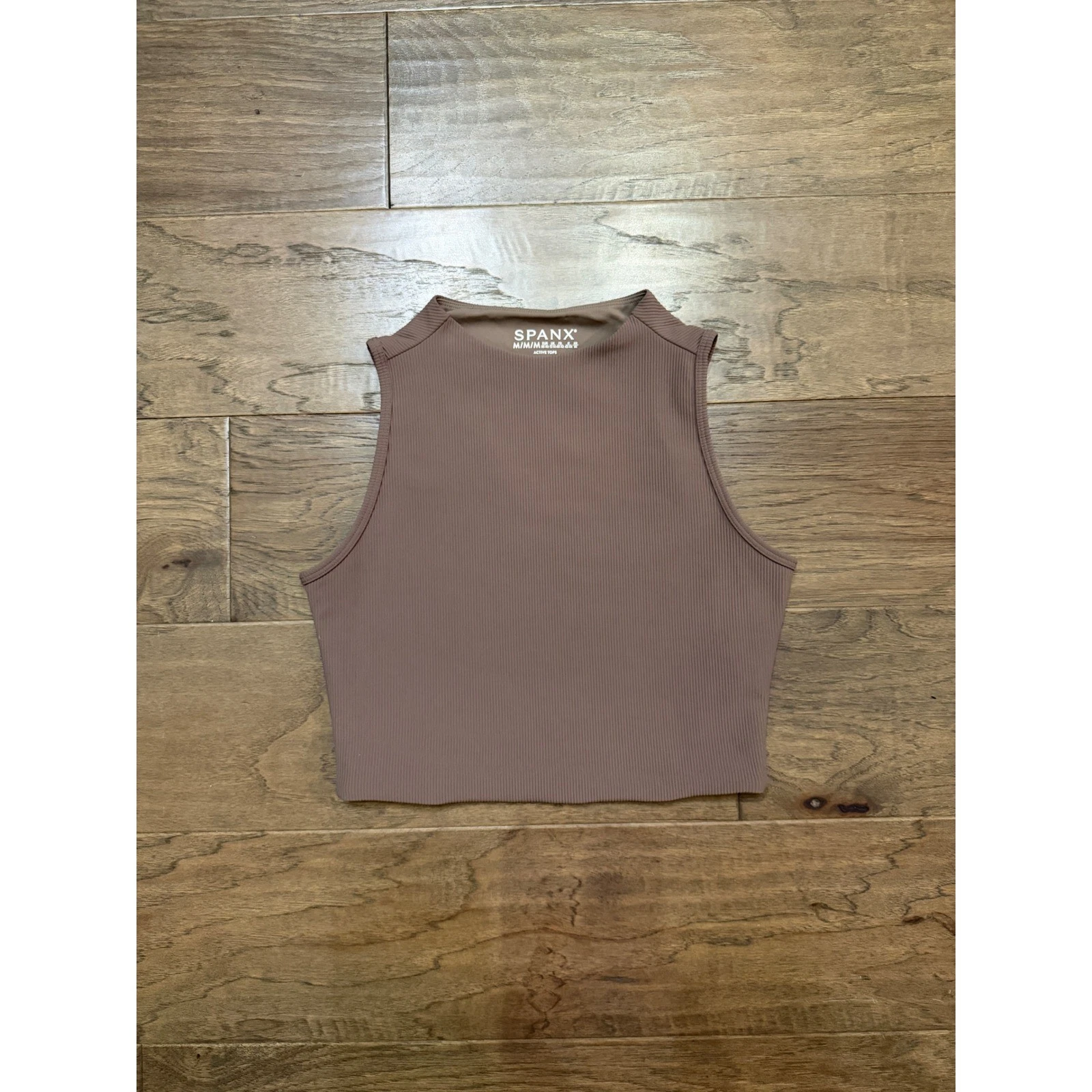 Spanx Active Tops Ribbed Mock Neck Tank Mauve Brown Sleeveless Crop Top Medium
