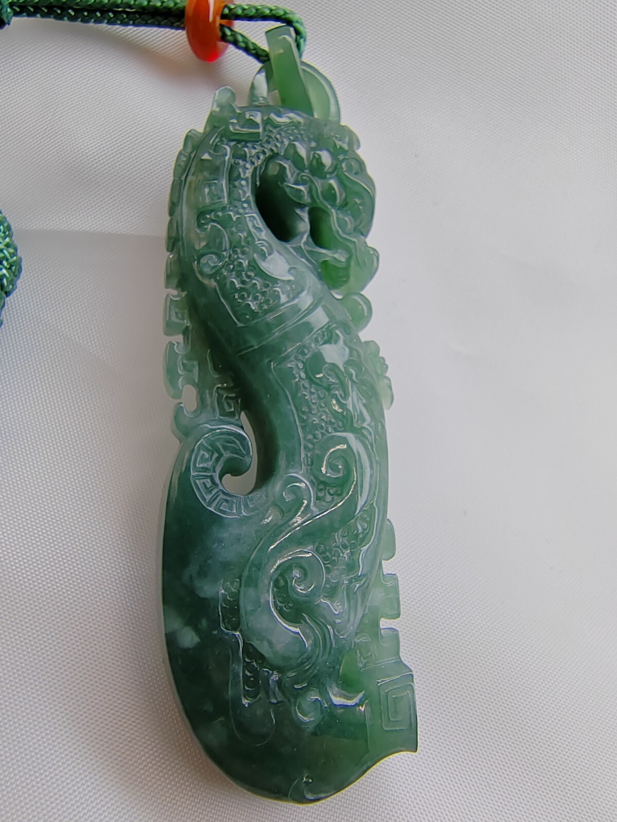 Icy Ice Bluish Green Hand Carved Natural Jadeite Jade Dragon Pendant # 184 carat