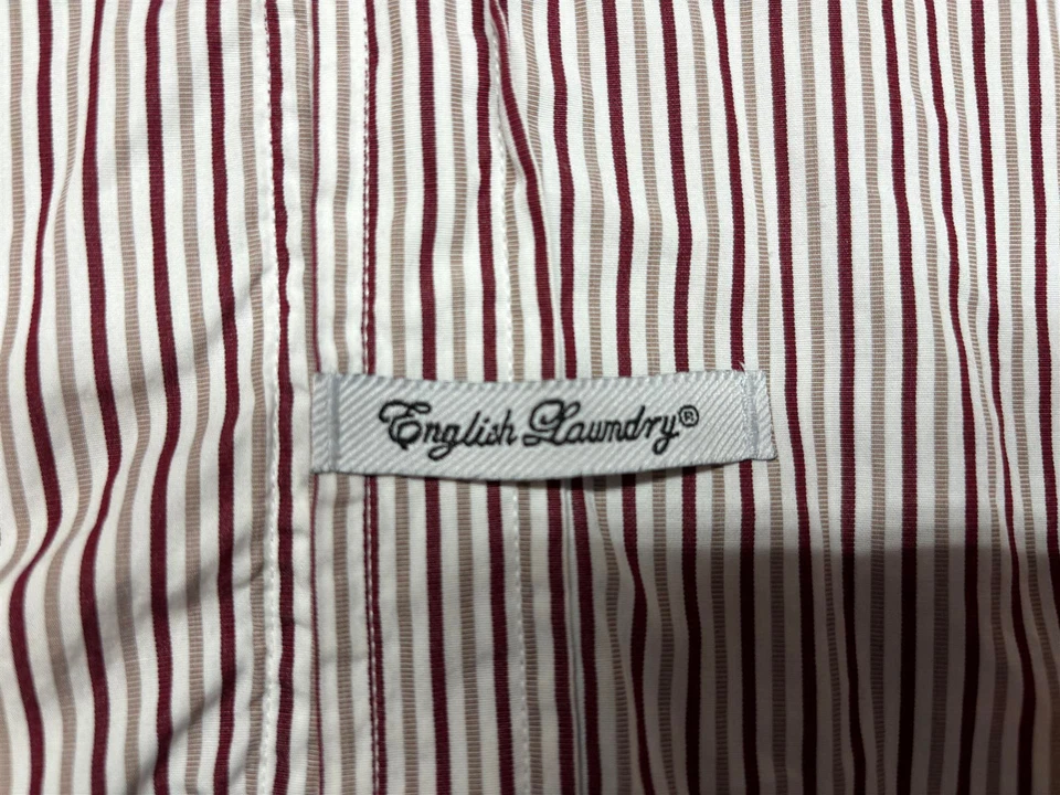Camisa a rayas de algodón manga larga con botones delanteros de lavandería inglesa para hombre 17 1/2 34/35 Foto 3 de 4