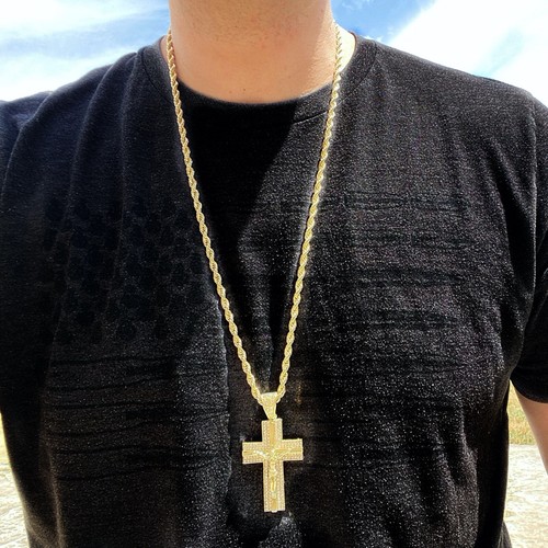 Mens Jesus Iced Crucifix Cross Necklace 
