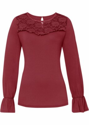 Verspieltes Shirt mit Volants Gr 32/34 Bordeaux Damen Spitzenshirt Oberteil Neu*