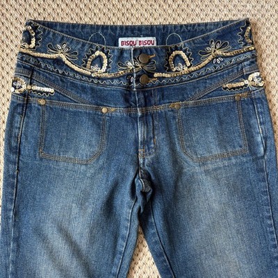 Bisou Bisou 90s Sequin Jeans Y2K-NOS Embellished Boho Fairy Size 8 30W 32L NEW