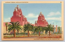 Elephant Towers Portals Of The Pacific California World's Fair 1930s Postcard