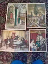 Saul Rabino 4 Signed Colored Pencil Drawings Judaica Originals