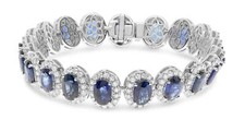 23.29CT DIAMOND & AAA SAPPHIRE 18K WHITE GOLD OVAL &ROUND FLOWER TENNIS BRACELET