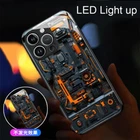 LED Flash Anime Light up Glass Phone Case Cover for iPhone 16 15 14 17 Pro Max