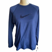 Nike Womens Long Sleeve Swim Rashguard Shirt Size Med Color Blue FREE SHIP 50