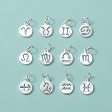1pcs 925 Sterling Silver Shiny Plain Zodiac Charms For Bracelet Necklace Pendant