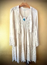 johnny was  ivory silk embroidered tunic dress