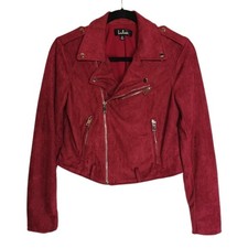 Lulu's Burgundy Red Micro Faux Suede Long Sleeve Moto Style Jacket Medium