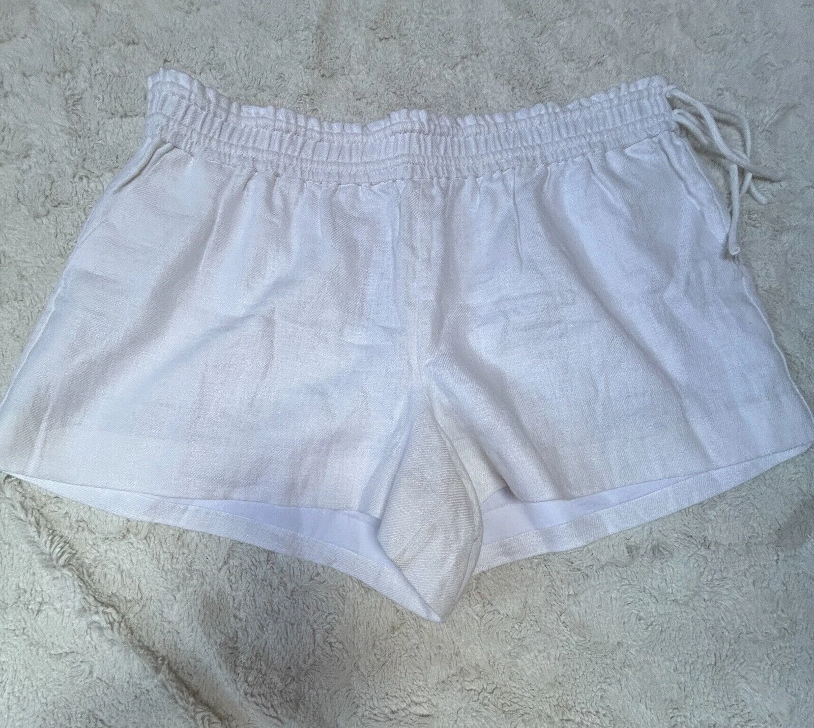 New J. Crew Womens XL White Linen Shorts Elastic Waist Side Tie Casual J1089