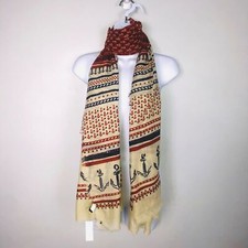 2 Chic Womens Scarf Oversized Beige Red Nautical Coastal Casual Sailor Core NEW