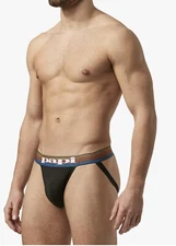 PAPI Men Jockstrap Black Jock Strap Contoured Enhancing Pouch NEW Size Large