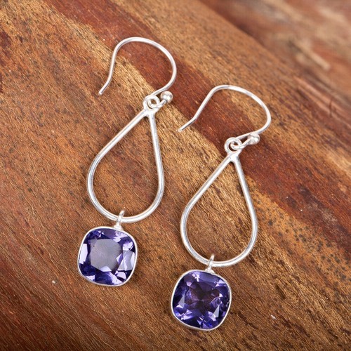 Iolite Gemstone 925 Sterling Silver Jewelry Earrings, Elegant Earrings For Gift - Picture 2 of 3