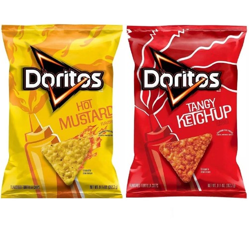 Doritos Tortilla Chips 1 TANGY KETCHUP + 1 HOT MUSTARD 9.25Oz NEW AUG