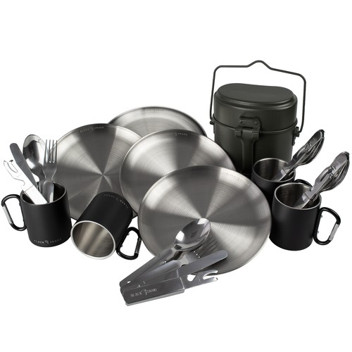 Kochgeschirr Camping Teller Edelstahl Besteck Picknickteller Isolierbecher Tasse - Bild 24 von 28