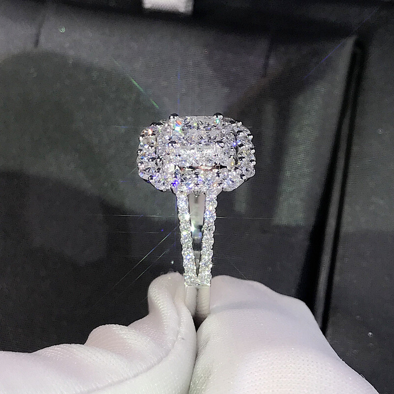Elegant Cubic Zircon 925 Silver Filled Women's Wedding Ring Jewerly Sz