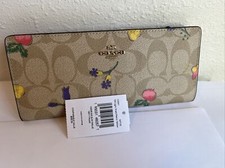 NWT 250.00 Coach C9591 Slim Wallet In Signature Canvas Light Khaki/Retro Yellow