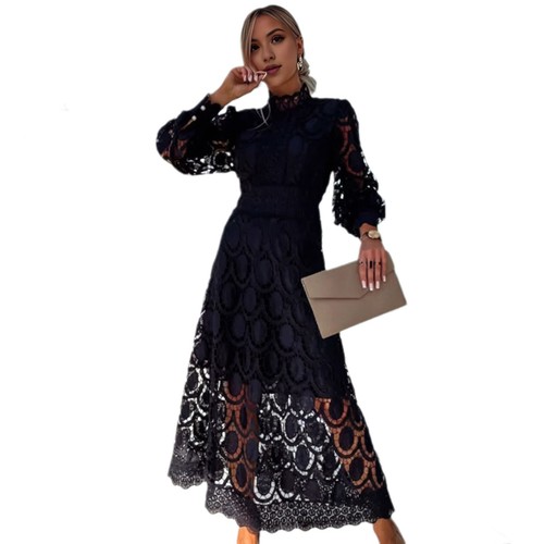 Langarm Abendkleid Festkleid Elegant Spitze Maxi mit Luftpolsterärmeln - Bild 9 von 14