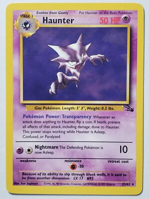 Haunter 21/62 LP - RARE 1999 Fossil Pokemon Card - $2 Combined