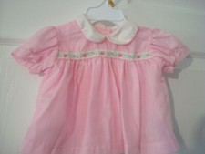 Vintage Pink Infant Dress White Collar Floral Trim