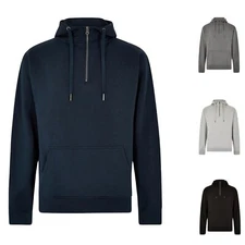 Kustom Kit Quarter Zip Hoodie Mens Plain 1/4 Zip Neck Hooded Sweatshirt Jumper