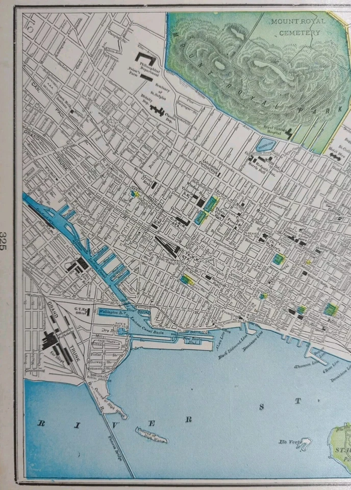 Винтажная карта Монреаля Канады 1902 г. 14 x 11 дюймов ~ старая антикварная оригинальная VILLE-MARIE - Изображение 2 из 4