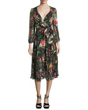NWT Alice + Olivia Abney V-Neck Floral-Print Wrap Shirt dress Size 4