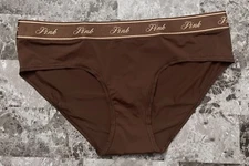 NWT VICTORIA'S SECRET PINK BROWN SMOOTH THICK LOGO WAISTBAND HIPHUGGER PANTIES