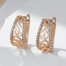 Round Cut Simulated Diamond Women's Gorgeous Hoop Earring 14K Rose Gold Plated