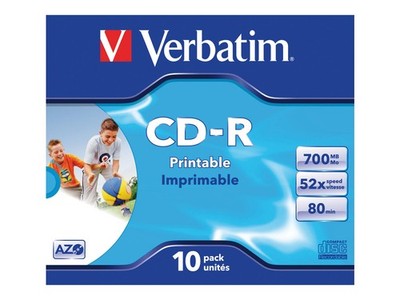 Verbatim 10 x CD-R - 700 MB (80 Min) 52x - mit Tintenstrahldrucker bedruckbare O
