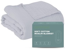 4 Layer Muslin Bed Blanket - Breathable and Lightweight Gauze Boho Blanket fo...