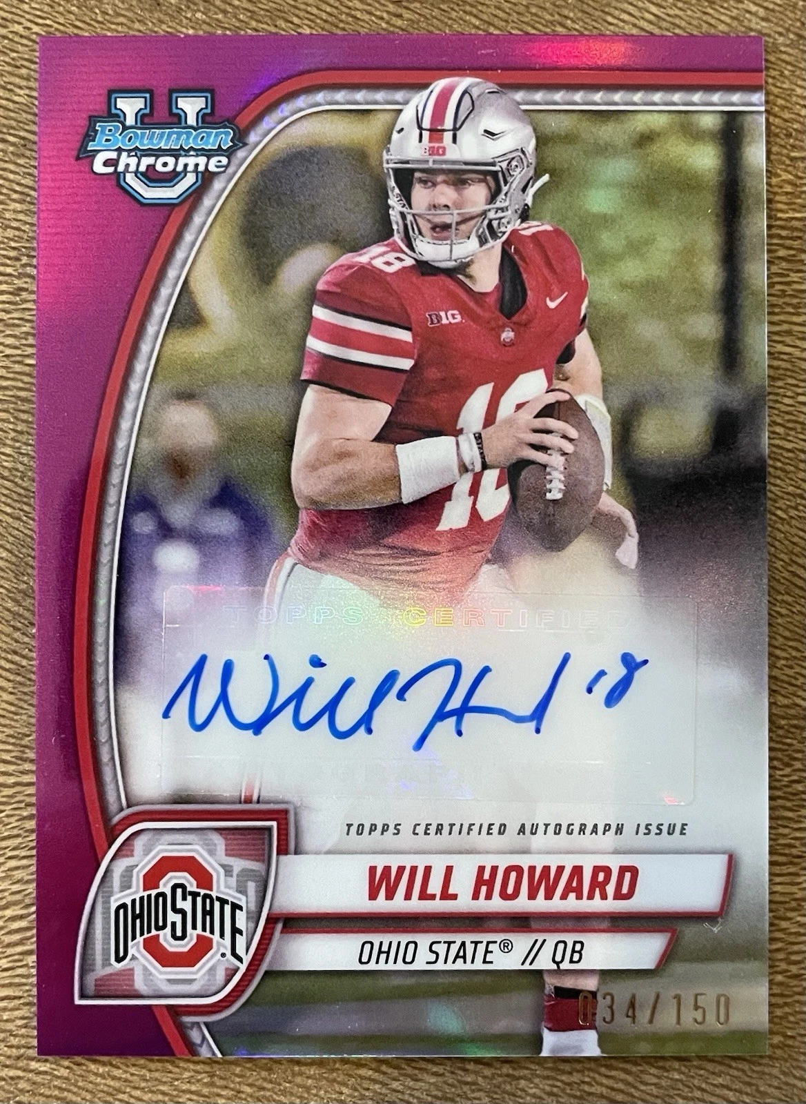 2024 Bowman U Chrome #PA-WHO Will Howard Fuchsia Refractor Auto /150 Ohio State