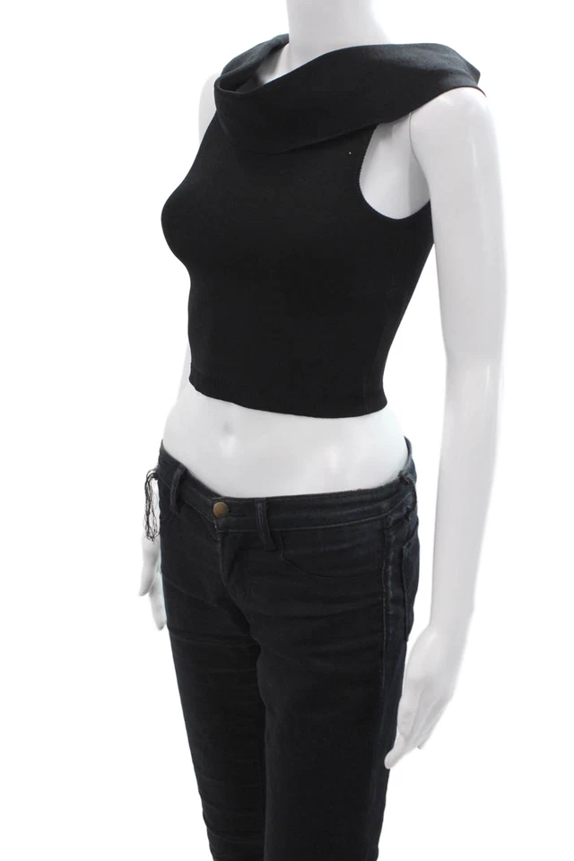 Olivaceous, Women Cropped Tank Black Mock Neck Rayon/Nylon Size S - Image 2 of 4