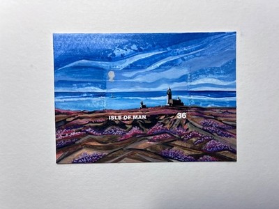 ACEO Original Gemälde, Briefmarkenkunst, Philatelie gerahmte Briefmarken, Isle of Man