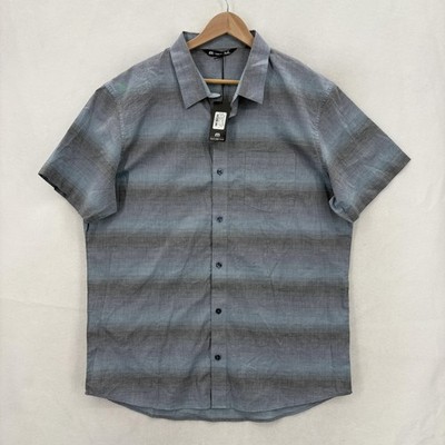 Travis Mathew Here Comes The Rain Shirt Mens XL Blue Stripe Short Sleeve Golf
