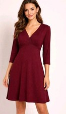Ann Taylor LOFT Dress Petite Sz 14 Burgundy V-Neck Long Sleeve Knee Length Boho