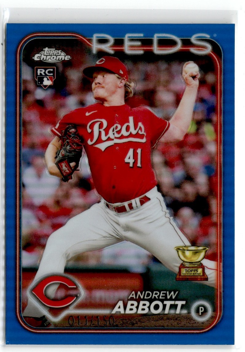 2024 Topps Chrome Blue Refractor Andrew Abbott /150 #154 RC Cincinnati Reds