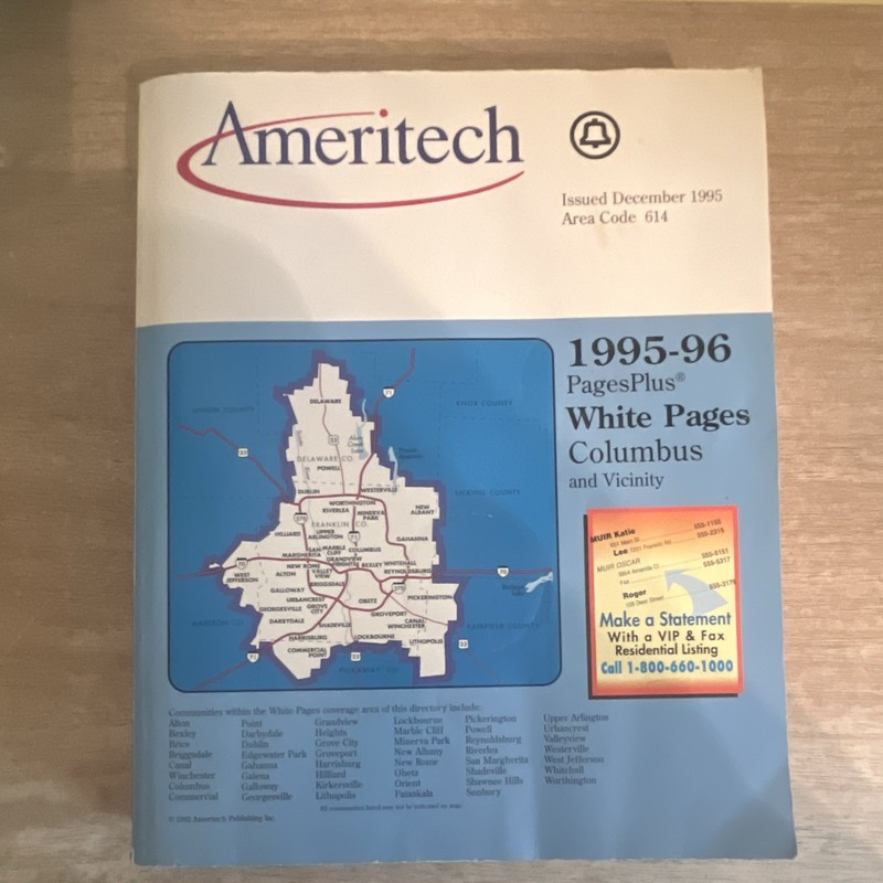 Ameritech Columbus & Vicinity White Pages Telephone Directory 1995-1996 614