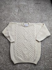 West Highland Woollens Sweater Medium Beige Crewneck Fisherman Knit Scotland