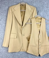 Vintage Nino Cerruti 2pc Blazer Vest Mens 38L Beige Wide Collar 60s 70s Disco