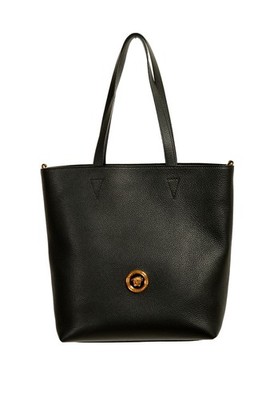 Versace Black Grainy Leather Gold Medusa Tote Handbag Shoulder Bag