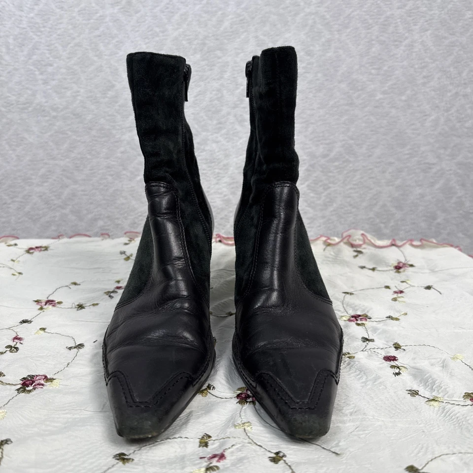 Botines Andrey Brooke Cuero Gamuza 7.5M Negro Yasmine Gatito Tacón Bruja Gótico Foto 3 de 4