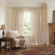 Cute Floral Velvet Curtains 102 Inches 52"W x 102"L Pack of 2 Beige Cream