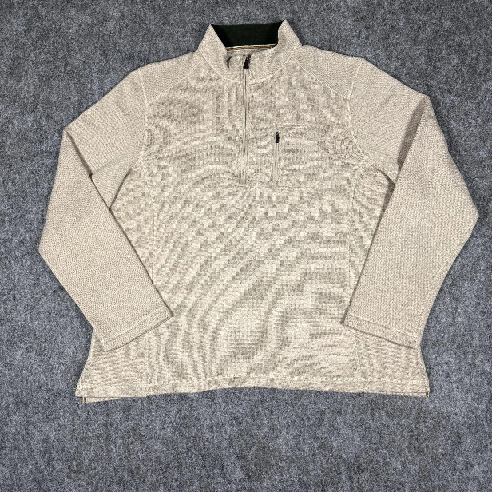 Woolrich Sweater Mens 2XL Beige Quarter Zip Mock Neck Pullover Chest Pocket
