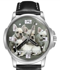 Francese Bulldog Cuccioli Raro Cinturino IN Pelle Regalo Orologio da Polso