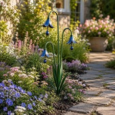 Triple Bluebells Garden Stake With Bell,Metal Flower Outdoor Yard Decoration