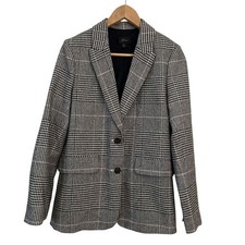 J. Crew Black, White Pink Plaid Acrylic 2 Button Preppy Lined Blazer Size 8